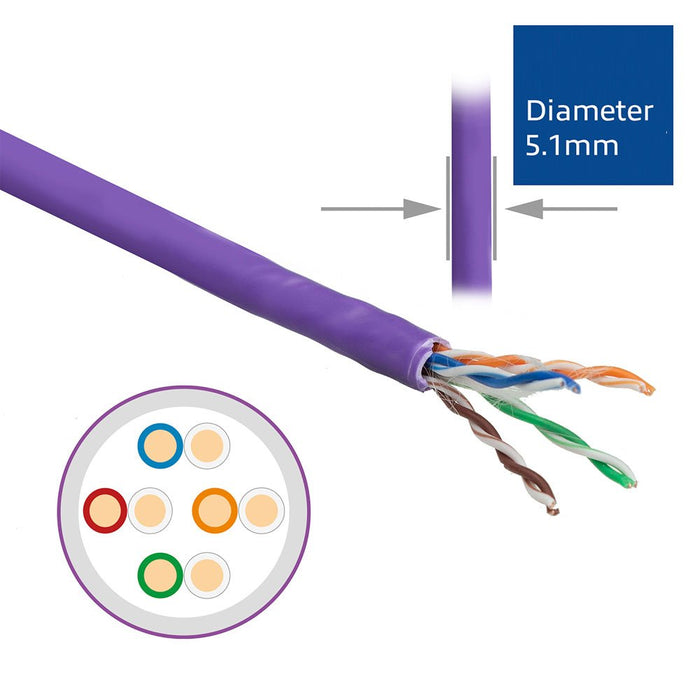 Cat 6 U Utp Solid Installation Cable Without Pair Splitter, Lszh, Cpr Euroclass Dca, 24awg, Violeta 305 Meter