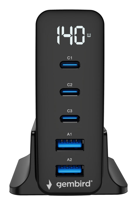 Gembird 5-Port 140 W Gan Usb Fast Charger Black