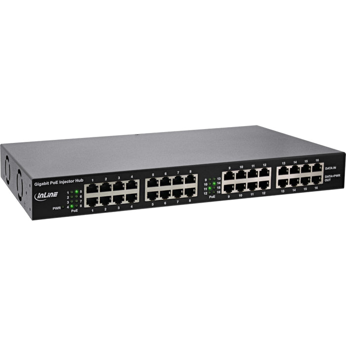 Inline Poe+ Gigabit Network Injector Hub 16 Puertos (16x Poe+), 1gbit/S, 19" (Soportes Incluidos), Metal, 2 Ventiladores