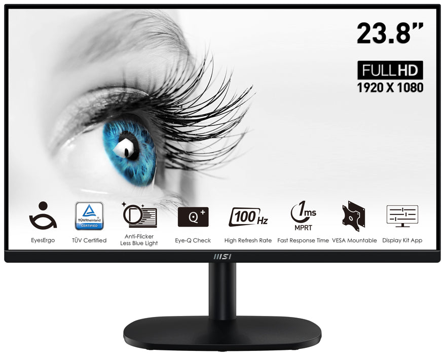 Monitor  Msi Pro Mp245vde, Led  23,8 "Negro, Fullhd, Va, Adaptive Sync, Hdmi, Vga, Panel 100hz 9s6-3pc0cm-003