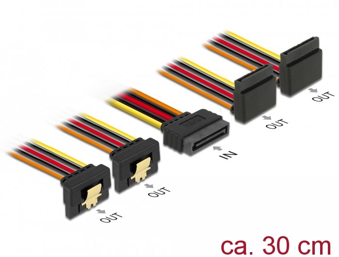 Delock Cable Sata 15 Pin Strom Stecker Mit Einrastfunktion > Sata 15 Pin Strom Buchse 2 X Unten   2 X Oben 30 Cm