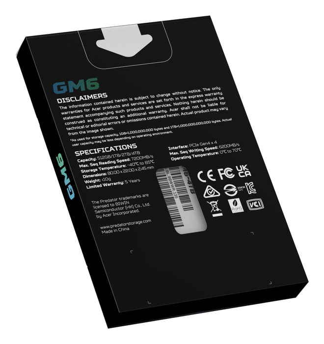 EAN 6955914639744 - Predator GM6-2TB M.2 PCI Express 4.0 NVMe SLC imagen 10