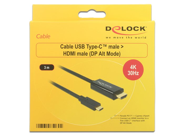 EAN 4043619852604 - DeLOCK 85260 adaptador de cable de vídeo 3 m USB Tipo C HDMI Negro imagen 2