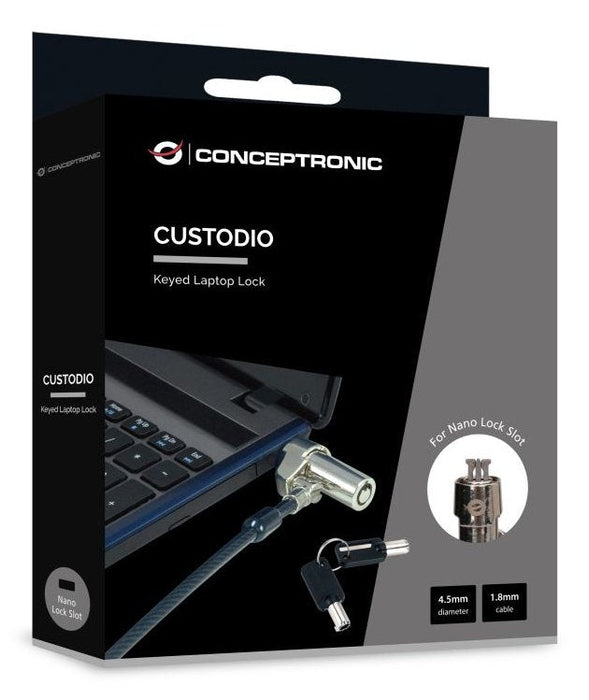 Cable De Seguridad Conceptronic Nano Custodio02bnm Con Llave Compatible Con Llave Maestra
