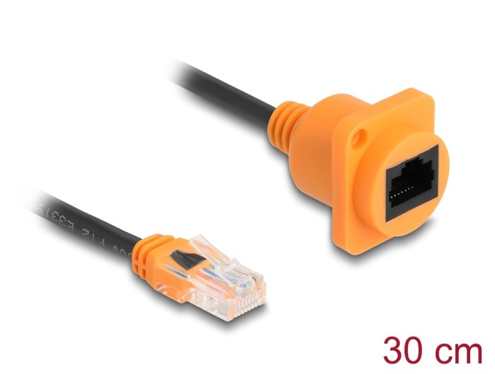 Delock D-Typ Rj45 Cable Stecker Zu Buchse Cat.5e Utp Naranja   Schwarz 30 Cm