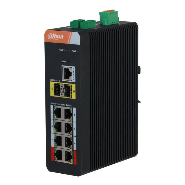 Dahua Is4210-8gt-120 Switch Poe 2.0 Industrial 8 Puertos Gigabit + 2sfp Uplink Gigabit 120w Gestionable Layer2