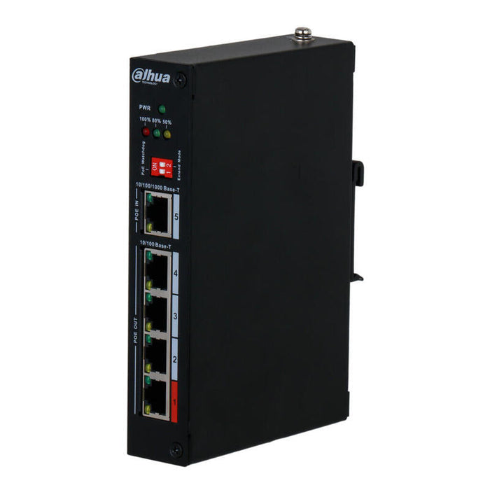 Dahua Pft1500 Extensor Poe 4 Puertos 10/100 + 1 Uplink Gigabit Poe-In