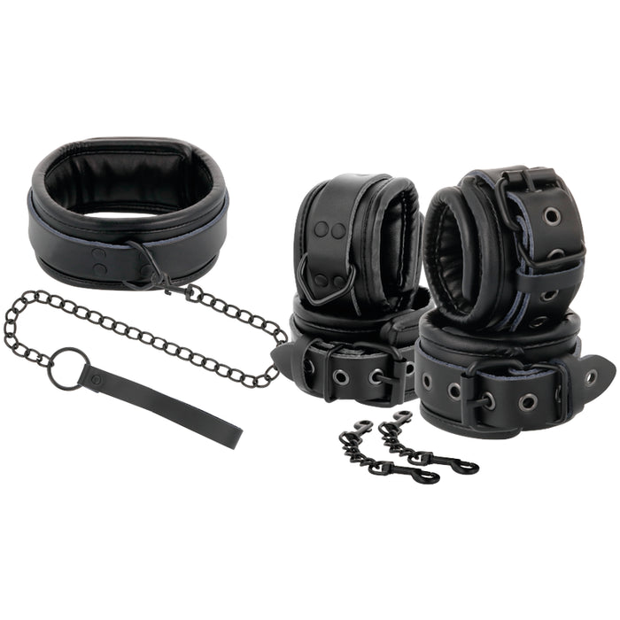 Darkness - Esposas Y Collar De Cuero Negro