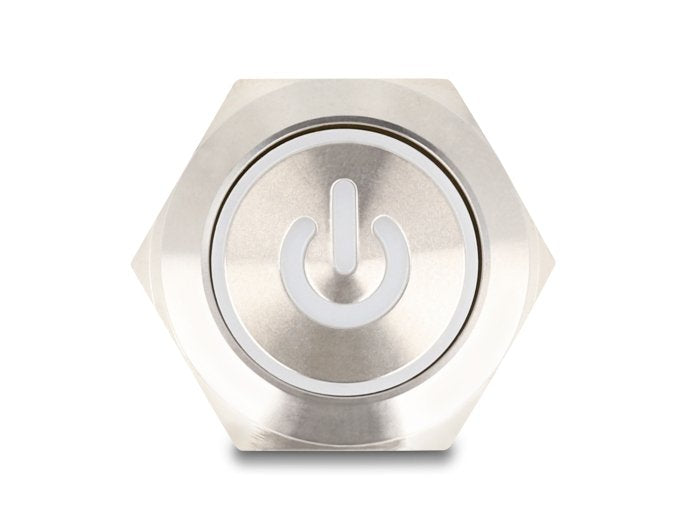 Drucktaster Zum Einbau 22 Mm 6 X Lötanschluss Led Weiss Powersymbol + Ring