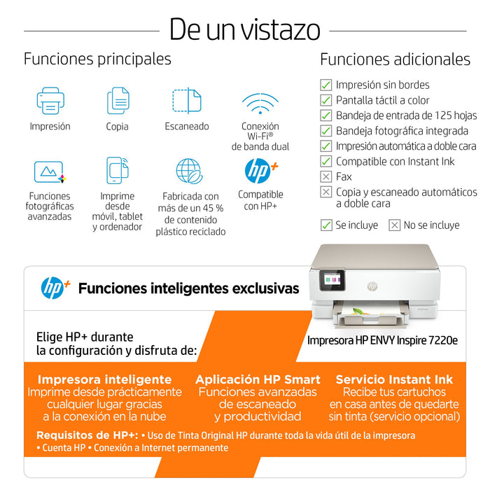 EAN 0195908882510 - HP ENVY Inspire 7220e All-in-One Printer Inyección de tinta térmica A4 4800 x 1200 DPI 15 ppm Wifi imagen 5
