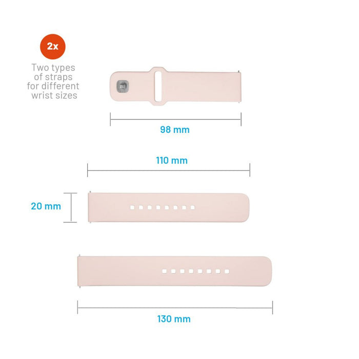 Fixed Silicone Sporty Strap Set With Quick Release 20mm For Smartwatch, Pink