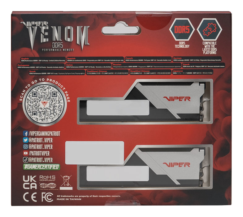 Patriot Dimm 16 Gb Ddr5-6000 (2x 8 Gb) Dual-Kit (Negro, Pvv516g600c36k, Viper Venom, Intel Xmp, Amd Expo) Pvv516g600c36k