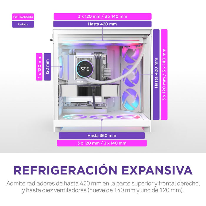 EAN 5056547207650 - NZXT H9 Flow RGB Midi Tower Blanco imagen 4