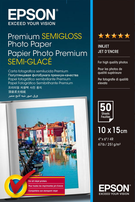 Original Epson Papel Inkjet Fotografico Premium Semiglossy 10x15 251gr 50 Hojas