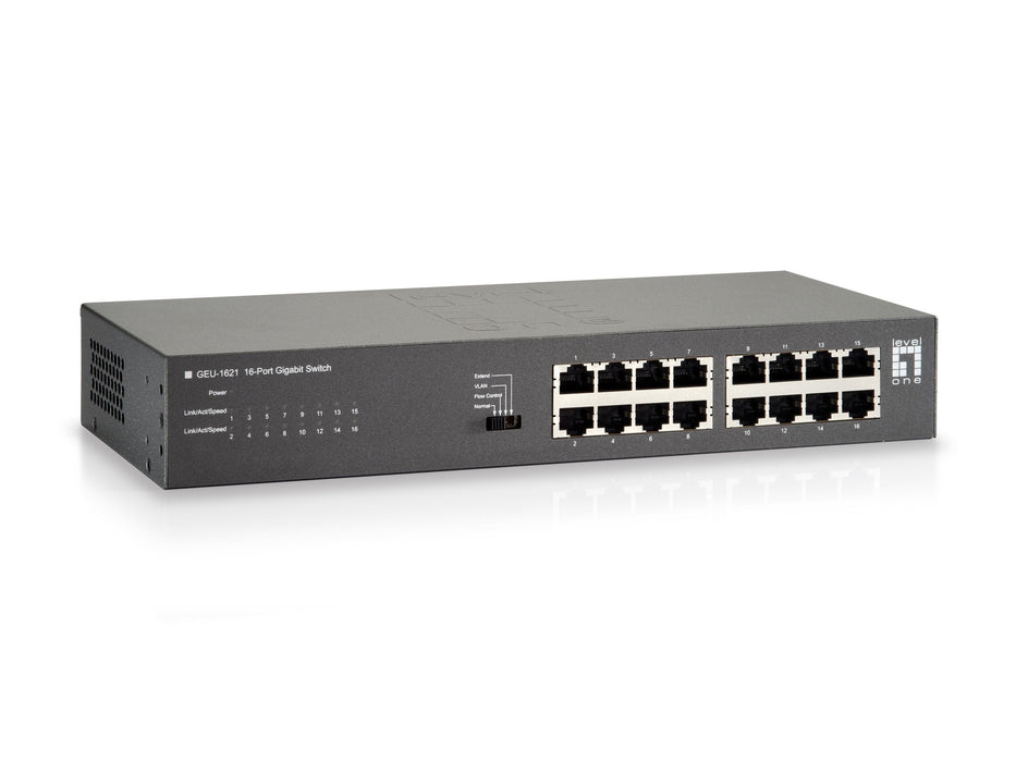 Level One Switch No Gestion 16p 10/100/1000 Mini Con Kit Montaje Rack 19