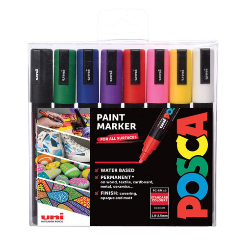EAN 4902778154151 - POSCA PC-5M Negro, Azul, Verde, Rosa, Rojo, Violeta, Blanco, Amarillo 8 pieza(s) imagen 1
