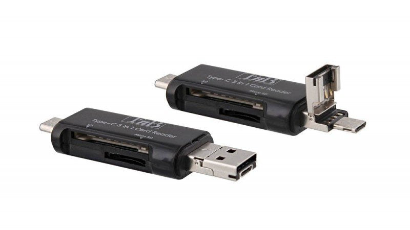Tnb Lector De Tarjetas Sd Y Micro Sd 3 En 1 Pocket Memory Card Reader (Sd / Micro Sd) - Compatible With All Devices : Usb-C / Usb / Micro Usb - Black