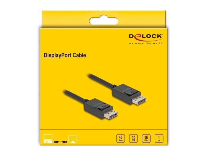 Delock 80492 Cable Displayport 16k 30 Hz / 8k 60 Hz 40 Gbps 1 M
