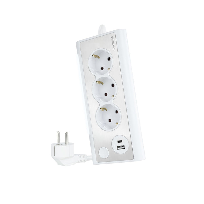 EAN 8433281011359 - Nanocable 10.37.0013-W base múltiple 1,5 m 3 salidas AC Interior Aluminio, Blanco imagen 1
