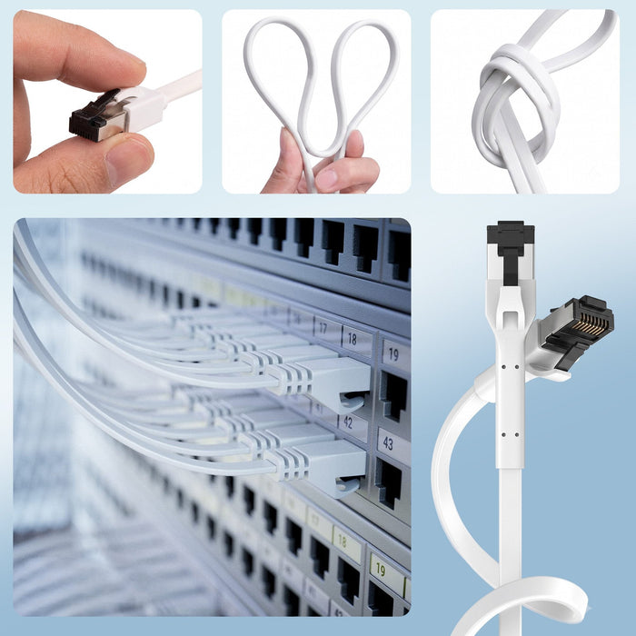Extralink Lan Patchcord Cat.8 U Ftp 1m 40g Flat Shielded Foiled Twisted Pair Bare Copper White