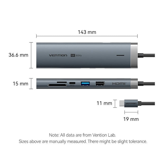 EAN 6922794788831 - Vention TGVHB hub de interfaz USB Tipo C 5000 Mbit/s Gris imagen 2