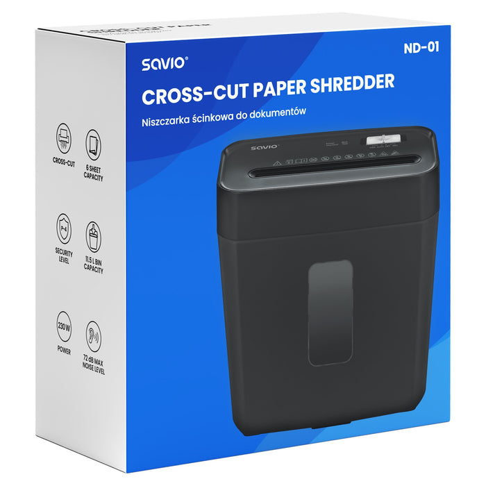 Savio Nd-01 Triturador De Papel Corte Cruzado 72 Db Negro