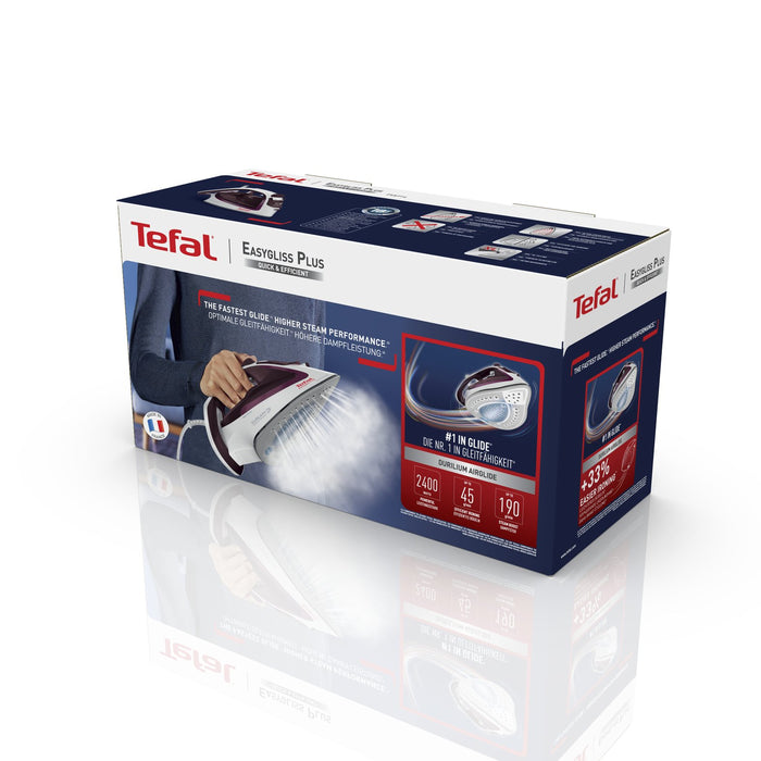 EAN 3121040075524 - Tefal EasyGliss Plus FV5714 plancha Plancha vapor-seco Suela de Durilium 2400 W Burdeos, Blanco imagen 4