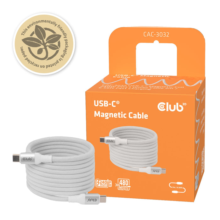 EAN 8719214473617 - CLUB3D CLUB 3D USB-C Magnetic-Coil Cable White cable USB 2 m USB C Blanco imagen 7