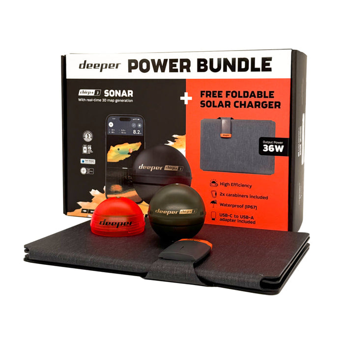 Deeper Chirp+3 Sonar +36w Foldable Solar Charger Power Bundle