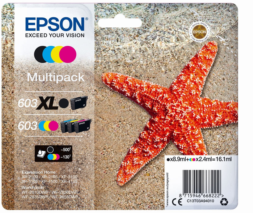 Epson Tinta Multipack Std Xl Estrella De Mar 4 Tintas 603 Xl Negro/Std. Cmy Rf / Am Multi