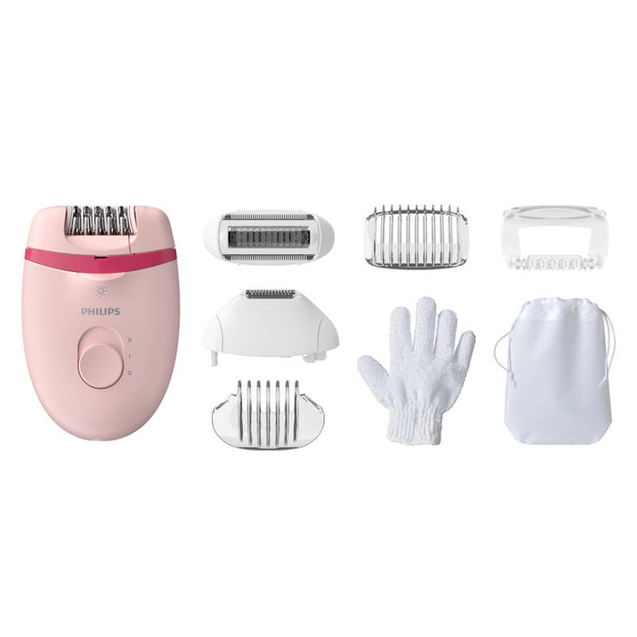Depiladora Philips Satinelle Essential Depiladora Con Cable Compacta Con Luz Opti-Light, Rosa, 15 V