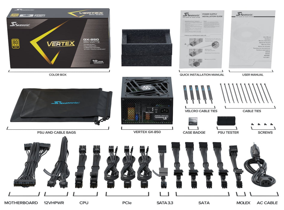 EAN 4711173877707 - Seasonic Vertex GX-850 unidad de fuente de alimentación 850 W 20+4 pin ATX ATX Negro imagen 7