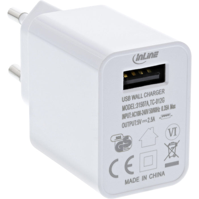 Cargador Usb Inline Simple, 100-240 V A 5 V/2,5 A, Blanco