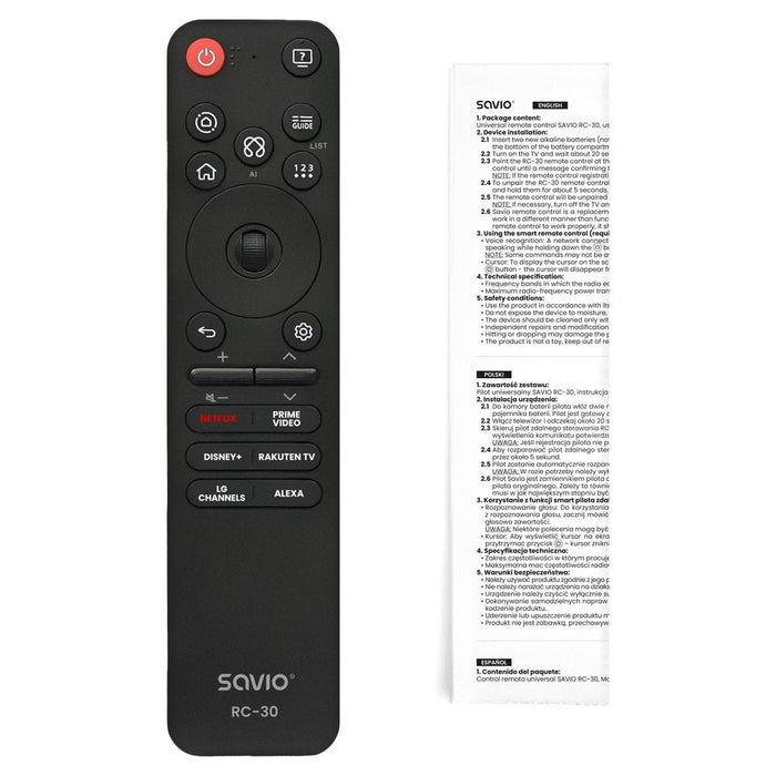 Savio Mando A Distancia Universal Para Tv Con Reconocimiento De Voz Y Control Del Cursor, Rc-30.