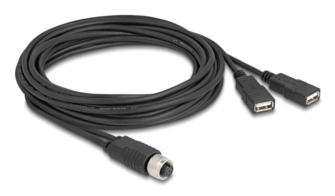 Delock M12 Cable A-Kodiert 8 Pin Buchse Zu 2 X Usb 2.0 Typ-A Buchse 3 M Schwarz