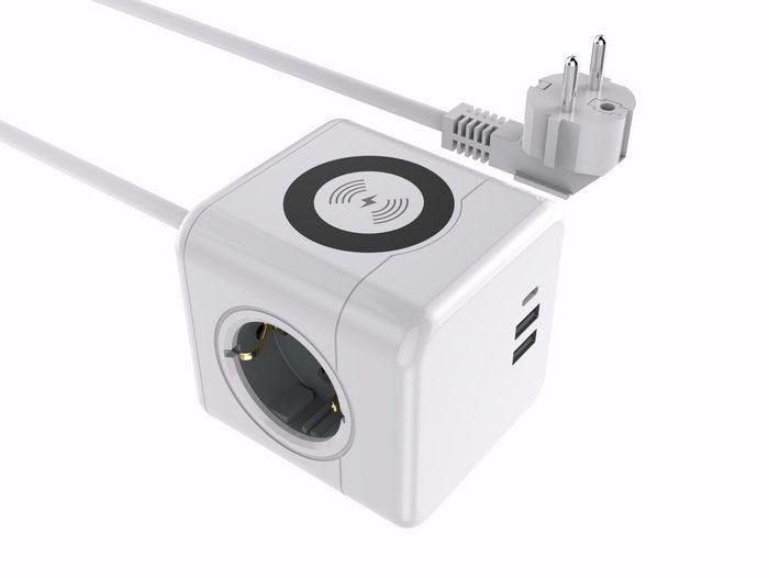 Power Cube With Wireless  Charging, 3 Schuko Outlets, 2