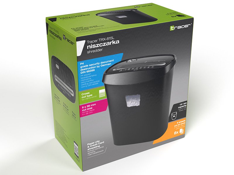 EAN 5907512868782 - Tracer TRX-815L shredder triturador de papel Corte cruzado 72 dB 22 cm Negro imagen 5