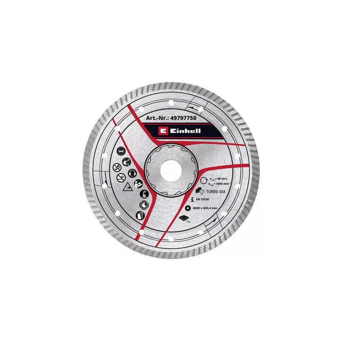 Disco De Corte Turbo Diamante Einhell, Ø 200 X 25,4 X 2,6 Mm Para Máquinas Cortadoras De Azulejos 49797750