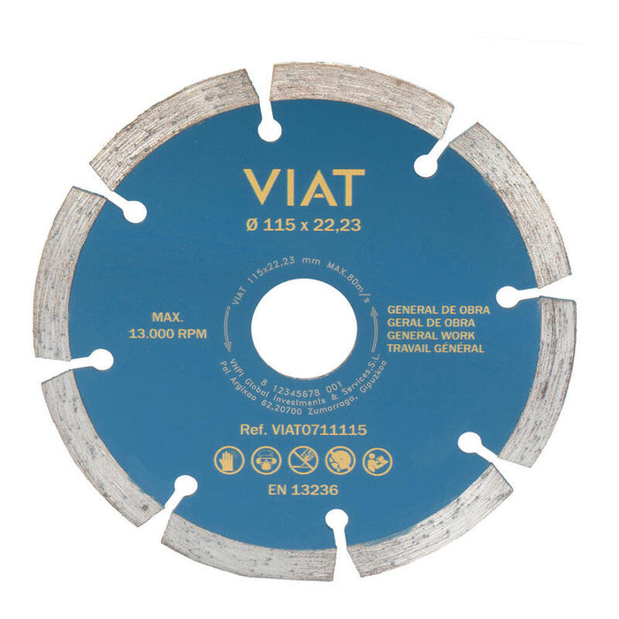 Disco De Diamante Segmentado General De Obra Para Corte En Seco. Medidas: 115x115x2mm Viat0711115 Viat