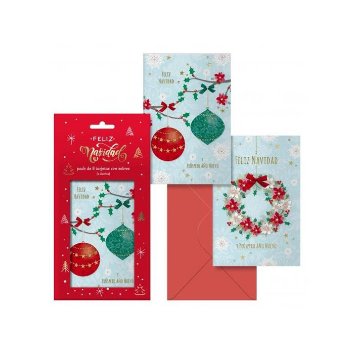 Dohe Adviento Pack De 8 Tarjetas De Felicitacion Navideña Con Sobre - 2 Modelos Distintos - Tamaño 12,2x23,5cm - Papel
