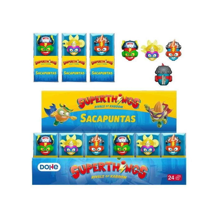 Dohe Superthings Expositor Con 24 Sacapuntas - Pvc - Cuchilla De Acero - Formas Surtidas