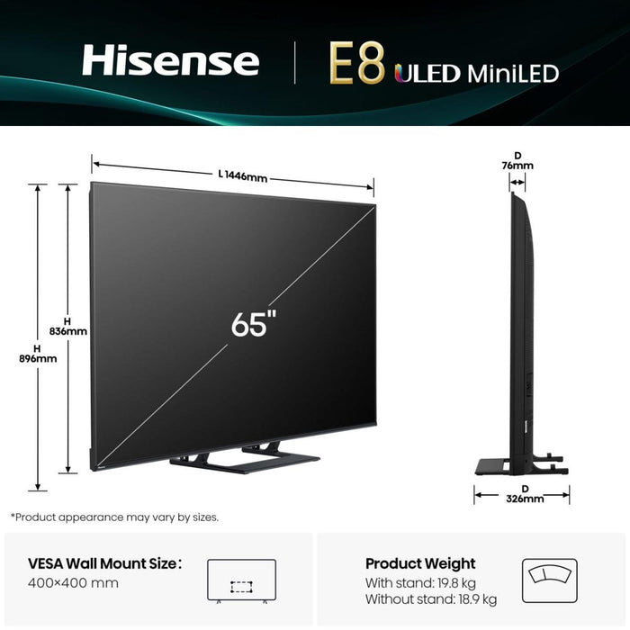EAN 6942351419954 - Hisense 65E8Q 165,1 cm (65") 4K Ultra HD Smart TV Wifi Negro, Gris 600 cd / m² imagen 2