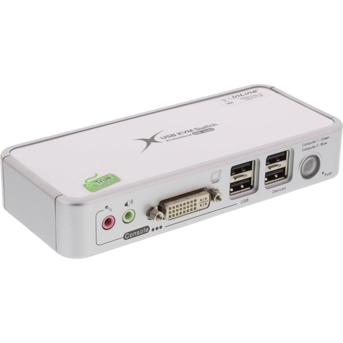 Switch Kvm Sobremesa Compacto Inline Usb Dvi 2 Puertos + Audio Con Cables 1,2 M