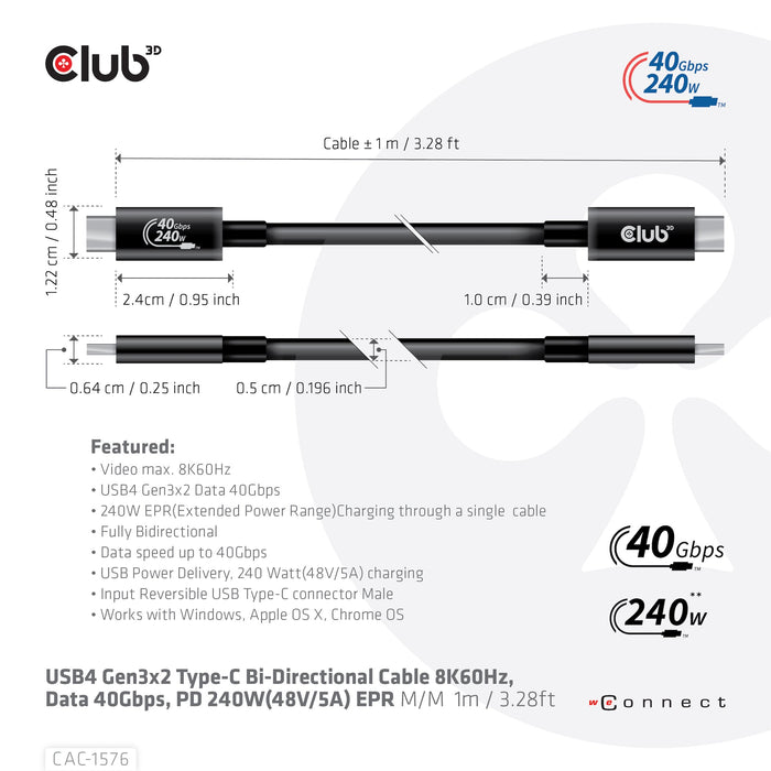 EAN 8719214472320 - CLUB3D CAC-1576 cable USB USB4 Gen 3x2 1 m USB C Negro imagen 7