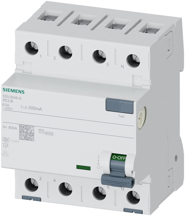 Siemens Fi-Interruptor 4x63a 5sv36466 Tipo A 63a 3+N-Pol 300ma 400v 4te