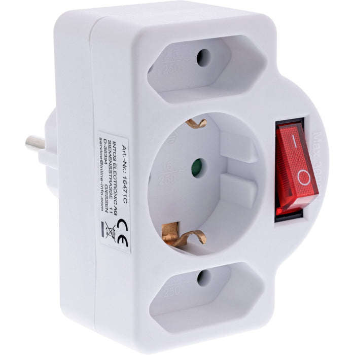 Inline® Power Adaptador With Switch, Ec Plug A 2x Euro Socket+1x Ec Socket, White
