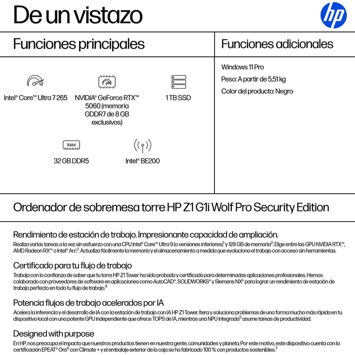 EAN 0826581352327 - HP None Intel Core Ultra 7 265 32 GB DDR5-SDRAM 1 TB SSD NVIDIA GeForce RTX 5060 Windows 11 Pro Torre Pue imagen 3
