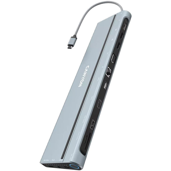 Docking Usb Tipo-C Canyon Cns-Hds90 1xvga 2xhdmi 1xdisplayport 3xusb 1xrj45 1xaudio 1xusb Tipo-C 1xusb Tipo-C Pd 1xlector Tarjetas