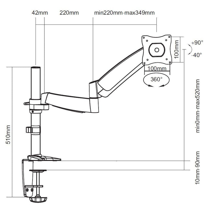 Soporte Pantalla Para Mesa  13-27 De Brazo Hidraulico  Inclinable  Y Giratorio 360º Max. Vesa 100x100 Hata 9kg