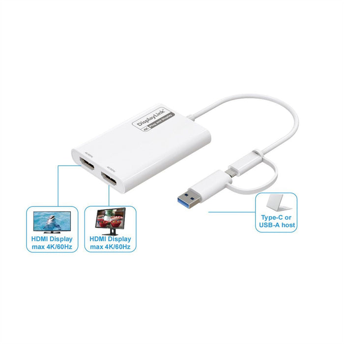 Roline Multi-Displaylink Adapter Usb Typ A+C - 2x Hdmi, Multi-Stream 4k
